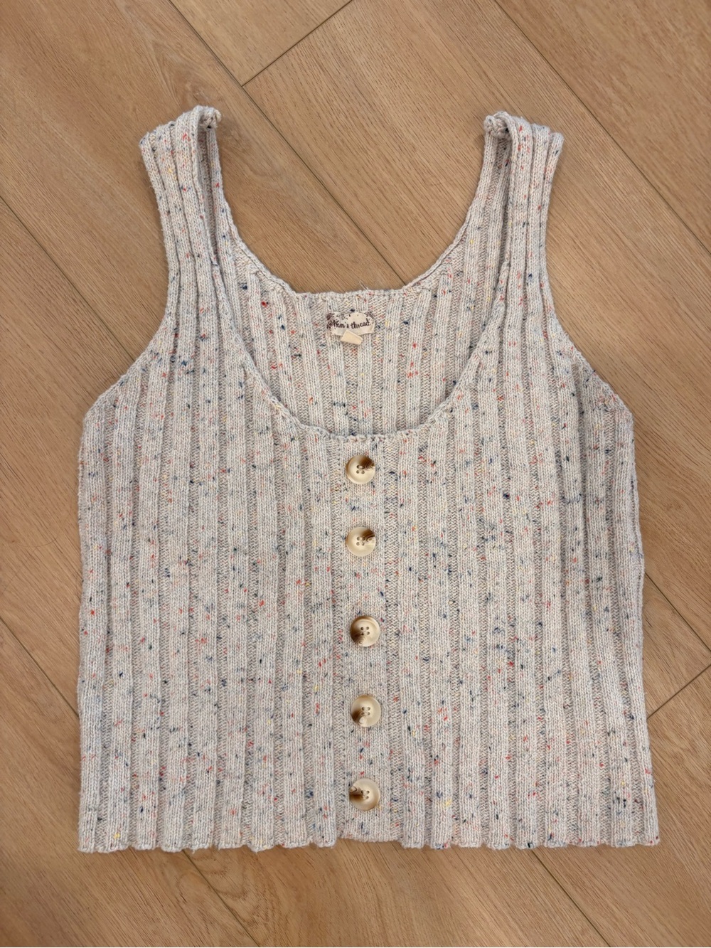 Poem & thread Stories Oatmeal Speckle Ribbed Button-Front Tank